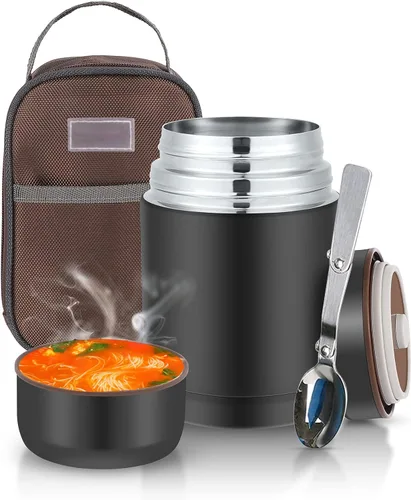 lazycozy® Contenedores térmicos de alimentos para comida caliente, 27 oz, termo para sopa con cuchara plegable, frasco de alimentos de acero