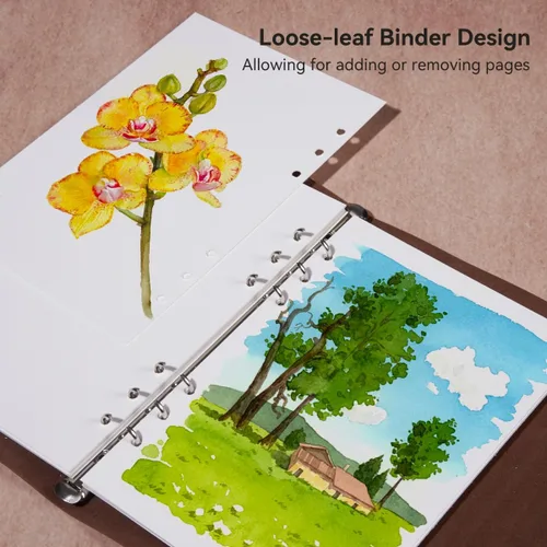 Miniatura 5 de Libro de bocetos de acuarela Lightwish, 100% algodón, diario de acuarela sin ácidos, papel de acuarela a presión caliente de 300 g/m²/140 libras