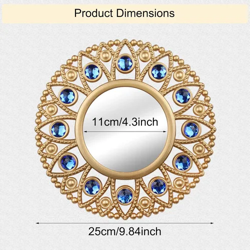 Miniatura 6 de DXYAKY Juego de 3 espejos decorativos redondos dorados para pared, espejos con marco de plástico ligero con detalles de cristal azul, decoración