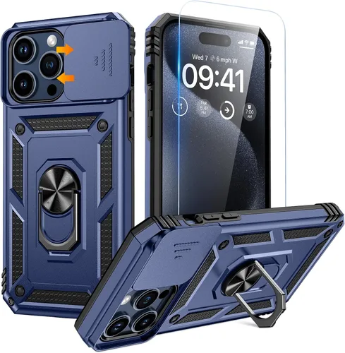 Miniatura 28 de Goton Funda para iPhone 14 Plus con Protector de Pantalla - Funda con Cubierta Deslizante para Cámara con Soporte de Anillo, Resistente de Grado