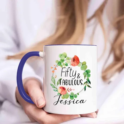 Miniatura 2 de Fifty & Fabulous - Taza de regalo para mujer/hombre, tazas personalizadas con nombre, regalos personalizados de 50 cumpleaños