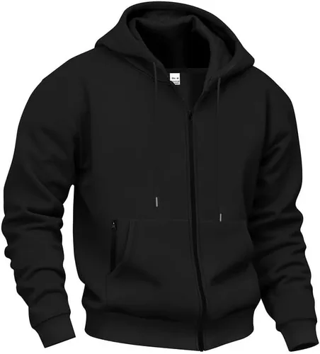 Miniatura 7 de LIZALIG Chaqueta de forro polar con capucha y cremallera completa para hombre con capucha ajustable y bolsillos delanteros seguros