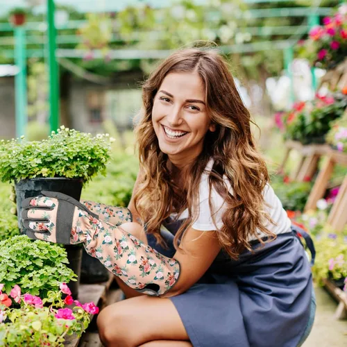 Miniatura 7 de Guantes largos de jardinería para mujer, guantes de cuero a prueba de espinas, guantes de trabajo transpirables para mujeres, patio, exteriores