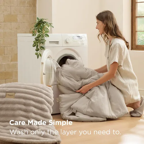Miniatura 7 de Bedsure Gentlesoft™ Juego de edredón individual 2 en 1 y manta esponjosa desmontable, juego de ropa de cama beige para uso en todas las estaciones