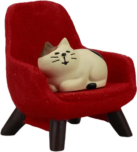 Refintural Figuras de Gato en Miniatura con Sofá Pequeño - Figuras de Mini Gatos de Resina, Accesorios de Escritorio en Miniatura de Gatito - Regalo