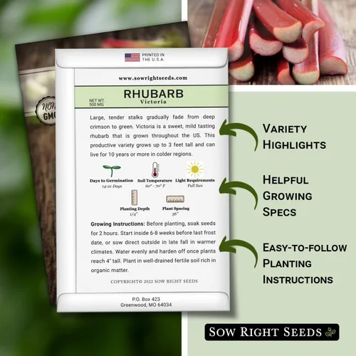 Miniatura 2 de Sow Right Seeds - Semillas de ruibarbo Victoria para plantar - Paquete de reliquia sin OMG con instrucciones para plantar un huerto en el hogar al