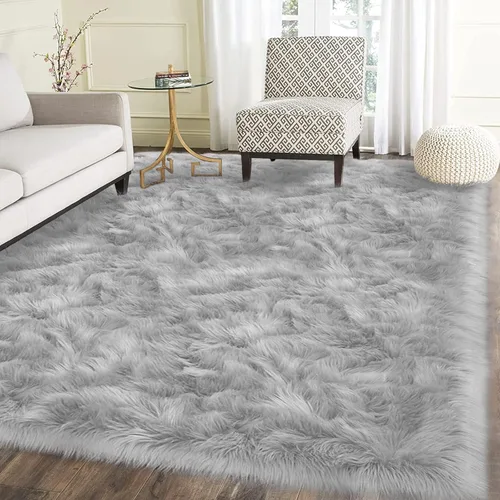 Miniatura 83 de Latepis - Tapete rectangular de piel sintética tipo lana de oveja suave, esponjosa y lavable para sala de estar, dormitorio, sala de juegos o Blanco