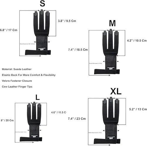 Miniatura 5 de Hunt & Seek Guante de tiro con arco - Guantes de caza de cuero de gamuza para arco recurvo y compuesto - Protector de tres dedos unisex Negro