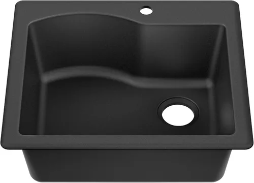 KRAUS Quarza - Fregadero de cocina de granito de instalación empotrada/sobre encimera de un solo seno, 25 pulgadas, color negro, KGD-441BLACK