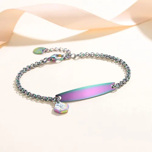 Miniatura 56 de LinnaLove - Pulsera de identificación de alerta médica con cadena Rolo simple pregrabada para mujer