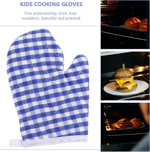 Miniatura 8 de 2 guantes de horno para cocina de juego, guantes de horno de microondas, guantes de cocina para hornear, a cuadros rojos para una parte trasera Azul