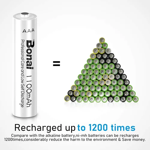 Miniatura 6 de Bonai, baterías recargables AAA 1100 mAh Ni-MH de alta capacidad, Paquete de 8