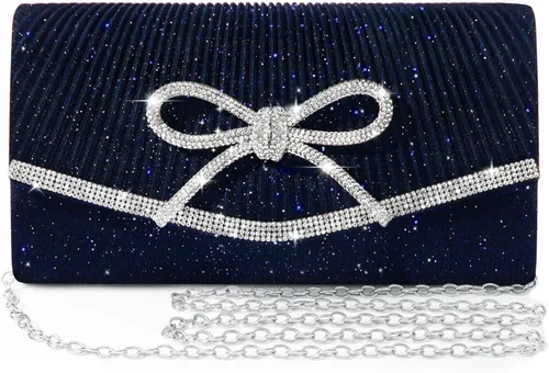 Miniatura 9 de Bolso de noche para mujer, bolsos de mano con lazo brillante, bolsa cruzada, bolsa de boda, fiesta de diamantes de imitación con purpurina