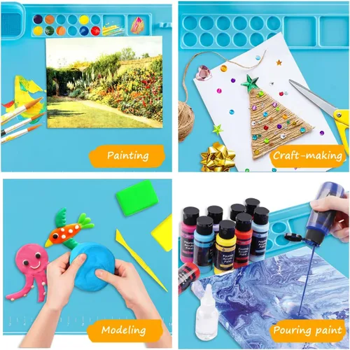 Miniatura 5 de SHNOKER Tapete de silicona para manualidades de 21.7 x 17.7 pulgadas, tapete de pintura de silicona súper grande con 1 taza magnética y paleta