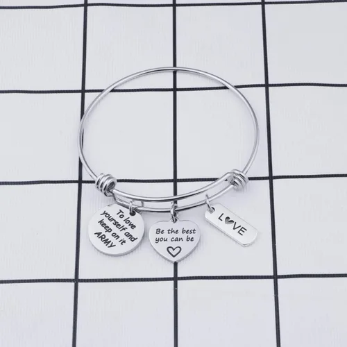 Miniatura 3 de LACAKU - Pulsera para niño, Kpop, BTS, Bangtan, dijes con textos en inglés, amarte a ti mismo, A.R.M.Y, regalo de joyería para niños, acero