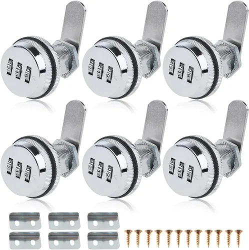 Miniatura 15 de RealPlus Paquete de 6 cerraduras de combinación de leva de 1-1/8 pulgadas, cerraduras de gabinete codificadas con cilindro, cerraduras de seguridad