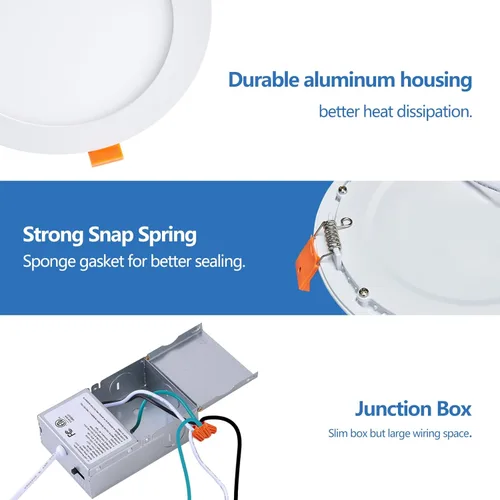 Miniatura 5 de CycevSun Luz LED empotrable de 6 pulgadas, iluminación de oblea, regulable y 3000 K, 4000 K, 5000 K, seleccionable, 12 W, 120 V, clasificación IC
