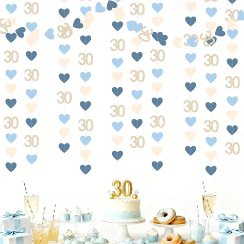 Miniatura 8 de Decoraciones de cumpleaños negras con lazo del 30 aniversario, guirnalda de lazos coquette con purpurina, pancarta serpentina para mujeres