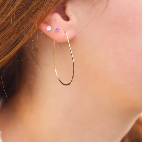Miniatura 127 de Aretes de aro finos martillados, elegantes plata esterlina geométrica sólida, relleno de oro y relleno de oro rosa; para mujer por Lotus Stone