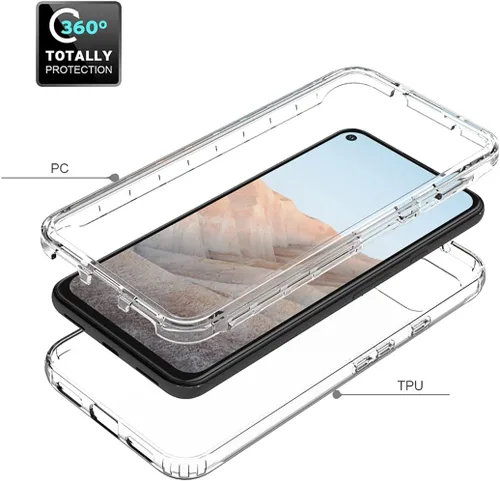 Miniatura 3 de Funda compatible con Google Pixel 5A 5G con protector de pantalla de vidrio templado, cuerpo completo, a prueba de golpes, transparente, flexible