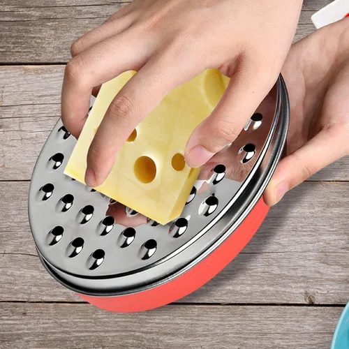 Miniatura 4 de Rallador de queso Akamino con recipiente de almacenamiento de alimentos y tapa para cocina, perfecto para parmesano duro, jengibre, verduras, Rojo