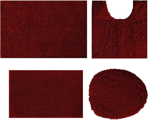 Miniatura 9 de Juego de 4 tapetes de baño de chenilla, tapete de baño de felpilla con parte inferior antideslizante de PVC, juego de alfombras de baño de absorción
