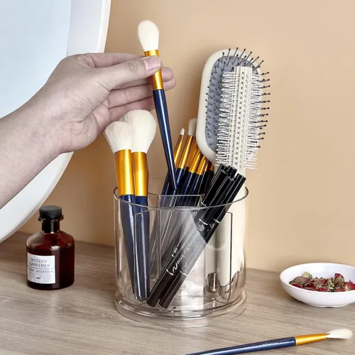 Miniatura 5 de Organizador para brochas de maquillaje - Contenedores de almacenamiento transparentes giratorios de 360° para tocador, escritorio, encimera, soporte