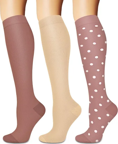 SOOVERKI - Calcetines de compresión para mujer y hombre (3 pares), para médicos, enfermeros, para correr, viajes, calcetines hasta la rodilla