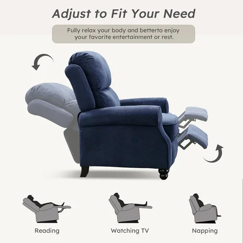Miniatura 3 de Bonzy Home Sillón reclinable de tela manual para adultos, silla reclinable para sala de estar y dormitorio de color azul marino