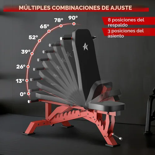 Miniatura 3 de Banco de Pesas, Banco de Entrenamiento Ajustable para Gimnasio en Casa Entrenamiento de Cuerpo Completo, Capacidad de Peso de 1300 LBS Press de Rojo