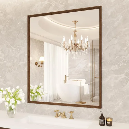 Miniatura 72 de JISOSO - Espejo de baño de 24x36 pulgadas con marco de metal cepillado color níquel, espejo con marco de metal cepillado plateado para pared, espejo