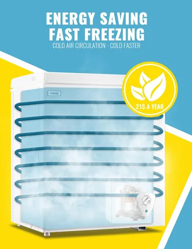 Miniatura 6 de WANAI Congelador de pecho pequeño con cesta de almacenamiento extraíble, puerta superior, compacto, 7 engranajes, control de temperatura
