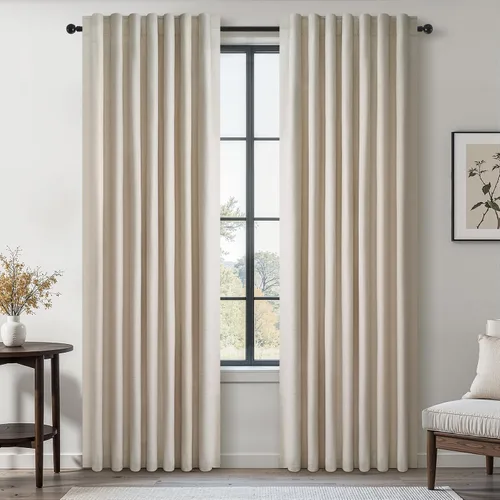 Miniatura 54 de Topfinel Cortinas opacas, blanco beige, 2 paneles, ventanas pequeñas, textura, mezcla de lino, bohemia, abedul, rural, gancho, bolsillo trasero