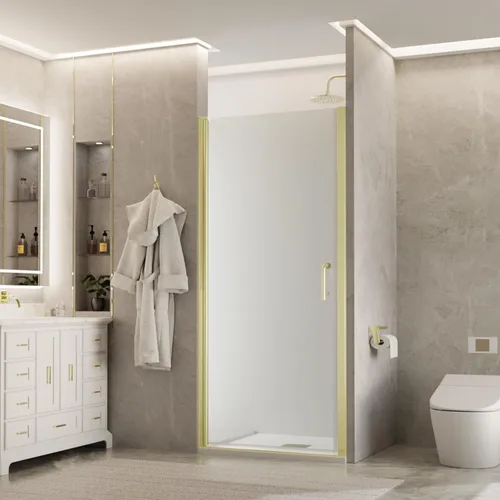 Miniatura 10 de Puerta de ducha pivote sin marco de 24-25.5 pulgadas de ancho x 72 pulgadas de alto, panel de ducha de vidrio transparente de 1/4 pulgadas, acabado