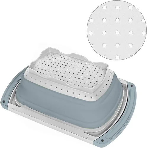 Miniatura 6 de Qimh Colador Plegable Coladores y Escurridores de Silicona para Cocina Sobre el Fregadero con Asas Extensibles Colador Plegable para Verduras