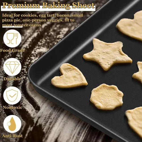 Miniatura 4 de Bandeja para horno tostador E-far, bandeja de 10.5x8x1 pulgadas antiadherente para hornear galletas, bandeja de hornear pequeña de acero al carbono