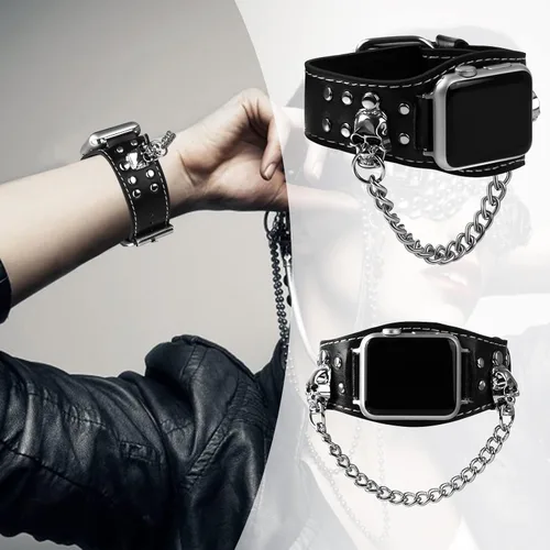 Miniatura 2 de VIQIV Pulsera de cuero con calavera compatible con Apple Watch Band Ultra de 1.929 in, 1.732 in, 1.772 in, 1.654 in, 1.614 in, 1.575 in, 1.496 in