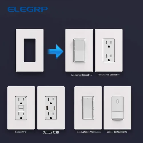 Miniatura 4 de ELEGRP Placas de pared decorativas sin tornillos de 1 gang, cubierta de placa frontal termoplástica irrompible de tamaño mediano para interruptor