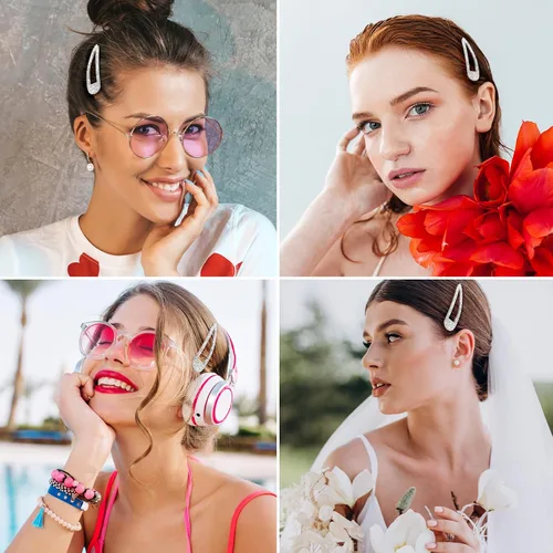 Miniatura 7 de WLLHYF 2 pinzas para el cabello con diamantes de imitación, horquillas de metal a presión, pasadores para el cabello con brillantina, pasadores