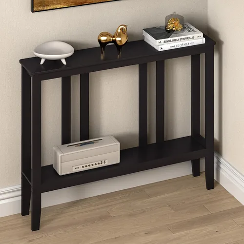 Miniatura 7 de ELYKEN - Mesas consola para entrada, mesa de pasillo de 2 niveles de 36.2" de largo detrás del sofá, mesa de sofá estrecha de 7" para entrada, Marrón