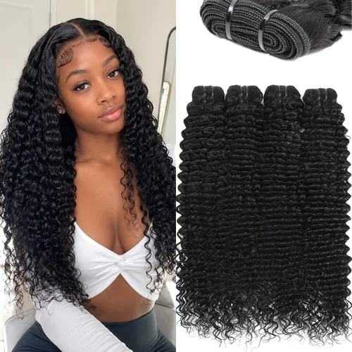 Miniatura 13 de Paquetes de cabello ondulado profundo 12A, cabello humano, paquetes de cabello rizado de 10 pulgadas, 100% cabello virgen brasileño sin procesar