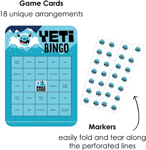 Miniatura 2 de Big Dot of Happiness Yeti to Party - Tarjetas de bingo y marcadores - Abominable Muñeco de nieve para fiesta o fiesta de cumpleaños - Juego de 18