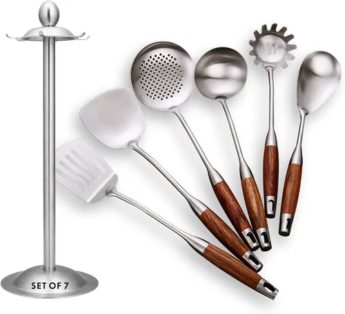 Miniatura 18 de Wok - Espátula de acero inoxidable, espátula ancha de metal con mango largo hueco, utensilios de wok, plata/14.7 pulgadas