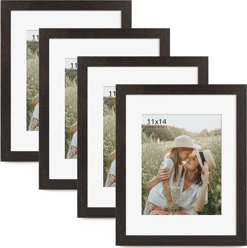 Miniatura 27 de Momentworth Portarretratos de 4 x 6 pulgadas con paspartú para 3.5 x 5 pulgadas, marcos de fotos con grano de madera negra envejecida para pared