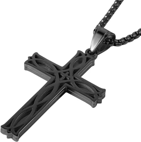 Miniatura 2 de HZMAN Collar con colgante de cruz celta infinita para hombre, de acero inoxidable, con nudo irlandés, cadena de eslabones de 22 + 2 pulgadas, Acero