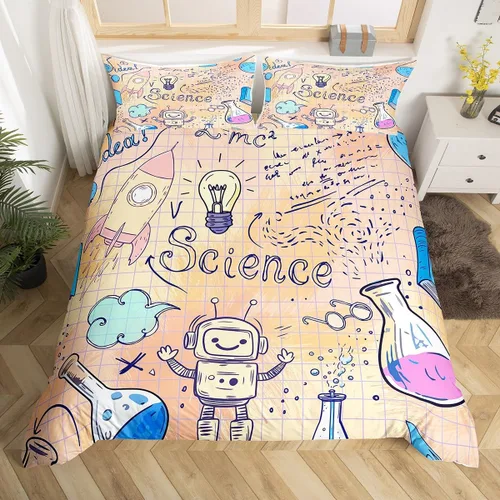Miniatura 25 de Erosebridal Juego de ropa de cama con temática científica tamaño individual para niños y niñas, adolescentes, regalos de regreso a clases, funda