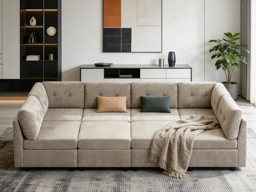 Miniatura 13 de VANOMi - Sofás seccionales de 6 plazas para sala de estar, sofá modular convertible de 118" en forma de nube, cómodos sofás de chenilla y sofás