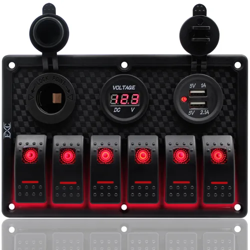Miniatura 8 de Panel FXC impermeable, con ranura de doble puerto USB, fusibles de 4.2 A, visualización digital de voltaje, toma de encendedor y 4, 6 u 8 tipos