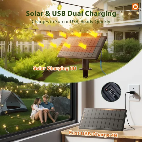 Miniatura 2 de addlon Cadena de luces solares para exteriores de 25 pies con alimentación solar, resistente al agua con control remoto, cadena de luces solares