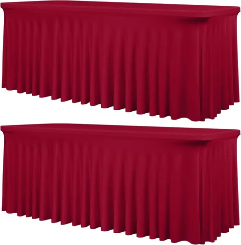 Miniatura 14 de fani Paquete de 2 faldas de mesa elásticas negras para mesa rectangular de 6 pies, manteles elásticos de elastano lavables con falda, mantel